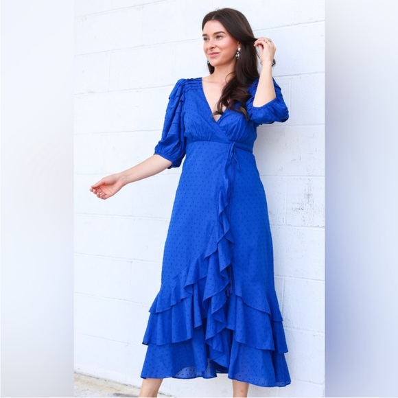 NWT Farm Rio Blue Ruffle Wrap Dress Size S - Picture 5 of 10